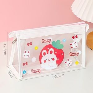 Red Strawberry Bunny transparent cosmetic travel bag.